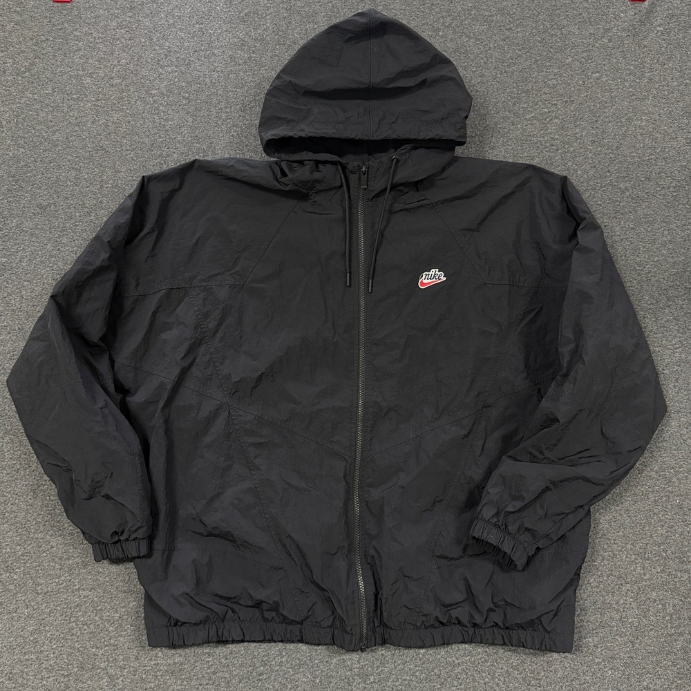Modern Nike Windbreaker Jacket Mens XL Black Good Full Zip Hooded Mesh Lined
